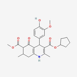 molecular formula C26H31NO7 B4135538 3-cyclopentyl 6-methyl 4-(4-hydroxy-3-methoxyphenyl)-2,7-dimethyl-5-oxo-1,4,5,6,7,8-hexahydro-3,6-quinolinedicarboxylate 