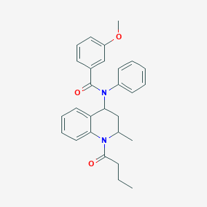 molecular formula C28H30N2O3 B413554 N-(1-butanoyl-2-methyl-3,4-dihydro-2H-quinolin-4-yl)-3-methoxy-N-phenylbenzamide CAS No. 300804-79-9
