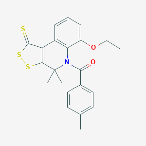 molecular formula C22H21NO2S3 B413557 6-ethoxy-4,4-dimethyl-5-(4-methylbenzoyl)-4,5-dihydro-1H-[1,2]dithiolo[3,4-c]quinoline-1-thione CAS No. 303013-89-0