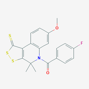 molecular formula C20H16FNO2S3 B413559 5-(4-fluorobenzoyl)-7-methoxy-4,4-dimethyl-4,5-dihydro-1H-[1,2]dithiolo[3,4-c]quinoline-1-thione CAS No. 303115-24-4
