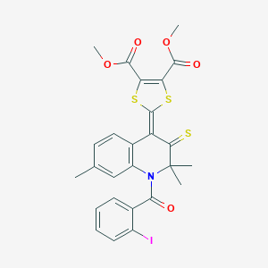 molecular formula C26H22INO5S3 B413560 dimethyl 2-(1-(2-iodobenzoyl)-2,2,7-trimethyl-3-thioxo-2,3-dihydro-4(1H)-quinolinylidene)-1,3-dithiole-4,5-dicarboxylate 