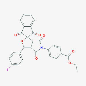 molecular formula C29H20INO7 B413564 ethyl 4-(1-(4-iodophenyl)-1',3',4,6(2'H)-tetraoxo-1,3,3a,6a-tetrahydrospiro(1H-furo[3,4-c]pyrrole-3,2'-(1'H)-indene)-5(3H)-yl)benzoate 