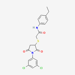 molecular formula C20H18Cl2N2O3S B4135693 2-{[1-(3,5-dichlorophenyl)-2,5-dioxo-3-pyrrolidinyl]thio}-N-(4-ethylphenyl)acetamide 