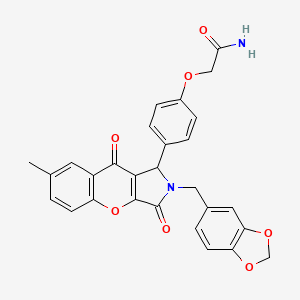 molecular formula C28H22N2O7 B4135714 2-{4-[2-(1,3-benzodioxol-5-ylmethyl)-7-methyl-3,9-dioxo-1,2,3,9-tetrahydrochromeno[2,3-c]pyrrol-1-yl]phenoxy}acetamide 