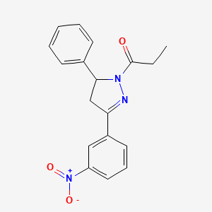 molecular formula C18H17N3O3 B4135727 3-(3-nitrophenyl)-5-phenyl-1-propionyl-4,5-dihydro-1H-pyrazole 