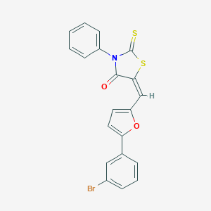 molecular formula C20H12BrNO2S2 B413577 5-{[5-(3-Bromophenyl)-2-furyl]methylene}-3-phenyl-2-thioxo-1,3-thiazolidin-4-one 