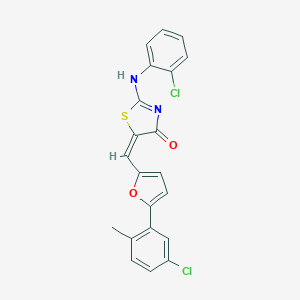 molecular formula C21H14Cl2N2O2S B413588 (5E)-2-(2-chloroanilino)-5-[[5-(5-chloro-2-methylphenyl)furan-2-yl]methylidene]-1,3-thiazol-4-one 