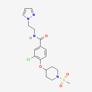 molecular formula C18H23ClN4O4S B4135889 3-chloro-4-{[1-(methylsulfonyl)-4-piperidinyl]oxy}-N-[2-(1H-pyrazol-1-yl)ethyl]benzamide 