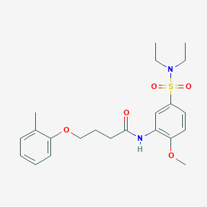 molecular formula C22H30N2O5S B4135907 N-{5-[(diethylamino)sulfonyl]-2-methoxyphenyl}-4-(2-methylphenoxy)butanamide 