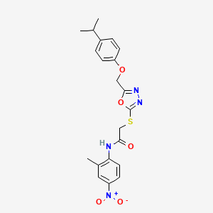 molecular formula C21H22N4O5S B4135960 2-({5-[(4-isopropylphenoxy)methyl]-1,3,4-oxadiazol-2-yl}thio)-N-(2-methyl-4-nitrophenyl)acetamide 