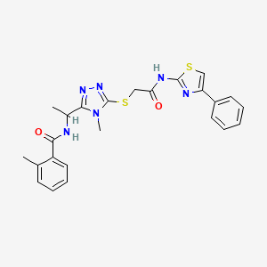 molecular formula C24H24N6O2S2 B4135993 2-methyl-N-{1-[4-methyl-5-({2-oxo-2-[(4-phenyl-1,3-thiazol-2-yl)amino]ethyl}thio)-4H-1,2,4-triazol-3-yl]ethyl}benzamide 