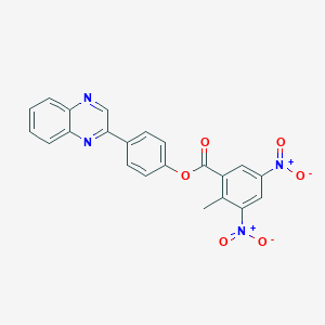 molecular formula C22H14N4O6 B413622 4-(2-Quinoxalinyl)phenyl 2-methyl-3,5-dinitrobenzoate 