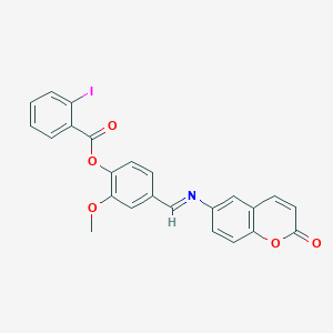 2-methoxy-4-{[(2-oxo-2H-chromen-6-yl)imino]methyl}phenyl 2-iodobenzoate