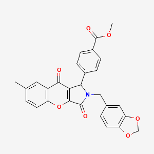 molecular formula C28H21NO7 B4136241 methyl 4-[2-(1,3-benzodioxol-5-ylmethyl)-7-methyl-3,9-dioxo-1,2,3,9-tetrahydrochromeno[2,3-c]pyrrol-1-yl]benzoate 