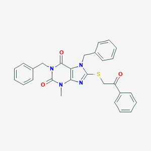 molecular formula C28H24N4O3S B413625 1,7-dibenzyl-3-methyl-8-[(2-oxo-2-phenylethyl)sulfanyl]-3,7-dihydro-1H-purine-2,6-dione CAS No. 312924-05-3