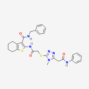 molecular formula C29H30N6O3S2 B4136257 2-[({[5-(2-anilino-2-oxoethyl)-4-methyl-4H-1,2,4-triazol-3-yl]thio}acetyl)amino]-N-benzyl-4,5,6,7-tetrahydro-1-benzothiophene-3-carboxamide 