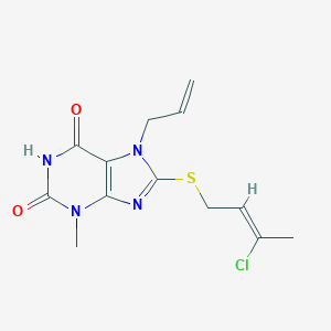 molecular formula C13H15ClN4O2S B413626 7-allyl-8-[(3-chloro-2-butenyl)sulfanyl]-3-methyl-3,7-dihydro-1H-purine-2,6-dione 