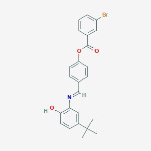 molecular formula C24H22BrNO3 B413633 4-{[(5-Tert-butyl-2-hydroxyphenyl)imino]methyl}phenyl 3-bromobenzoate 
