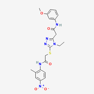 molecular formula C22H24N6O5S B4136331 2-[(4-ethyl-5-{2-[(3-methoxyphenyl)amino]-2-oxoethyl}-4H-1,2,4-triazol-3-yl)thio]-N-(2-methyl-4-nitrophenyl)acetamide 