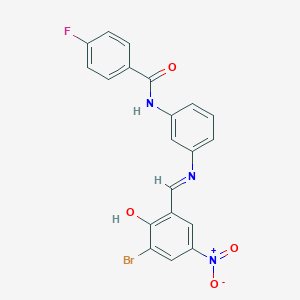 molecular formula C20H13BrFN3O4 B413635 N-[3-({3-bromo-2-hydroxy-5-nitrobenzylidene}amino)phenyl]-4-fluorobenzamide 