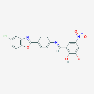 molecular formula C21H14ClN3O5 B413637 2-({[4-(5-Chloro-1,3-benzoxazol-2-yl)phenyl]imino}methyl)-4-nitro-6-methoxyphenol 