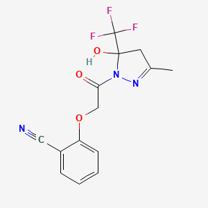 molecular formula C14H12F3N3O3 B4136380 2-{2-[5-hydroxy-3-methyl-5-(trifluoromethyl)-4,5-dihydro-1H-pyrazol-1-yl]-2-oxoethoxy}benzonitrile 