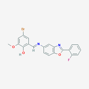 molecular formula C21H14BrFN2O3 B413639 4-Bromo-2-({[2-(2-fluorophenyl)-1,3-benzoxazol-5-yl]imino}methyl)-6-methoxyphenol 