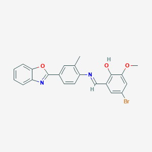 molecular formula C22H17BrN2O3 B413642 2-({[4-(1,3-Benzoxazol-2-yl)-2-methylphenyl]imino}methyl)-4-bromo-6-methoxyphenol 