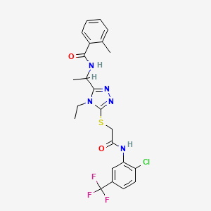 molecular formula C23H23ClF3N5O2S B4136439 N-(1-{5-[(2-{[2-chloro-5-(trifluoromethyl)phenyl]amino}-2-oxoethyl)thio]-4-ethyl-4H-1,2,4-triazol-3-yl}ethyl)-2-methylbenzamide 