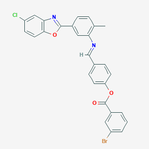 molecular formula C28H18BrClN2O3 B413644 4-({[5-(5-Chloro-1,3-benzoxazol-2-yl)-2-methylphenyl]imino}methyl)phenyl 3-bromobenzoate 