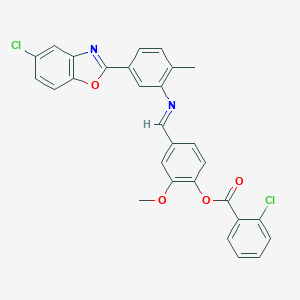 molecular formula C29H20Cl2N2O4 B413646 4-({[5-(5-Chloro-1,3-benzoxazol-2-yl)-2-methylphenyl]imino}methyl)-2-methoxyphenyl 2-chlorobenzoate 