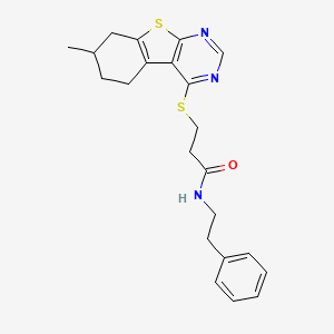 molecular formula C22H25N3OS2 B4136468 3-[(7-methyl-5,6,7,8-tetrahydro[1]benzothieno[2,3-d]pyrimidin-4-yl)thio]-N-(2-phenylethyl)propanamide 