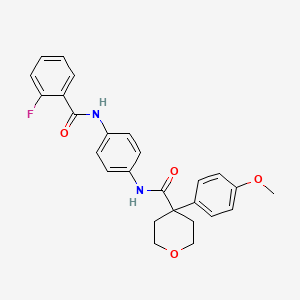 molecular formula C26H25FN2O4 B4136543 N-{4-[(2-fluorobenzoyl)amino]phenyl}-4-(4-methoxyphenyl)tetrahydro-2H-pyran-4-carboxamide 