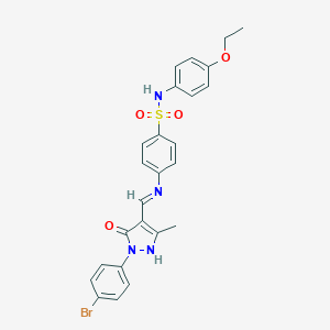molecular formula C25H23BrN4O4S B413659 4-({[1-(4-bromophenyl)-3-methyl-5-oxo-1,5-dihydro-4H-pyrazol-4-ylidene]methyl}amino)-N-(4-ethoxyphenyl)benzenesulfonamide 