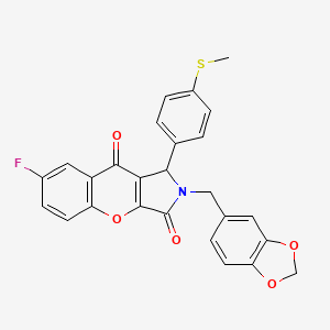 molecular formula C26H18FNO5S B4136599 2-(1,3-benzodioxol-5-ylmethyl)-7-fluoro-1-[4-(methylthio)phenyl]-1,2-dihydrochromeno[2,3-c]pyrrole-3,9-dione 