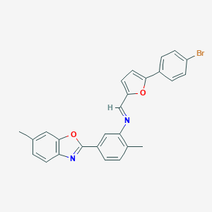 molecular formula C26H19BrN2O2 B413660 N-{[5-(4-bromophenyl)-2-furyl]methylene}-N-[2-methyl-5-(6-methyl-1,3-benzoxazol-2-yl)phenyl]amine 