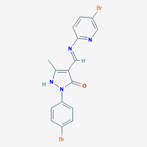 molecular formula C16H12Br2N4O B413661 2-(4-bromophenyl)-4-{[(5-bromo-2-pyridinyl)amino]methylene}-5-methyl-2,4-dihydro-3H-pyrazol-3-one 