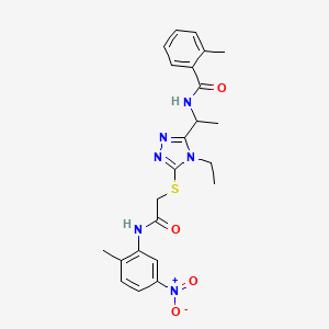 molecular formula C23H26N6O4S B4136612 N-{1-[4-ethyl-5-({2-[(2-methyl-5-nitrophenyl)amino]-2-oxoethyl}thio)-4H-1,2,4-triazol-3-yl]ethyl}-2-methylbenzamide 