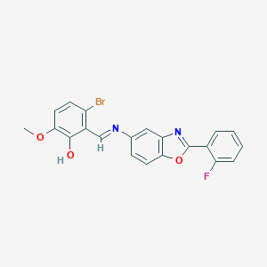 molecular formula C21H14BrFN2O3 B413668 3-Bromo-2-({[2-(2-fluorophenyl)-1,3-benzoxazol-5-yl]imino}methyl)-6-methoxyphenol 