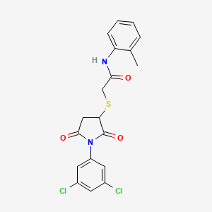 molecular formula C19H16Cl2N2O3S B4136684 2-{[1-(3,5-dichlorophenyl)-2,5-dioxo-3-pyrrolidinyl]thio}-N-(2-methylphenyl)acetamide 