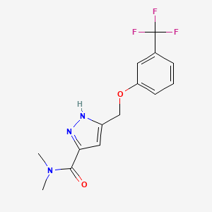 molecular formula C14H14F3N3O2 B4136698 N,N-dimethyl-5-{[3-(trifluoromethyl)phenoxy]methyl}-1H-pyrazole-3-carboxamide 