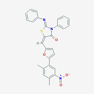 molecular formula C28H21N3O4S B413675 5-[(5-{5-Nitro-2,4-dimethylphenyl}-2-furyl)methylene]-3-phenyl-2-(phenylimino)-1,3-thiazolidin-4-one 