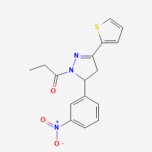 molecular formula C16H15N3O3S B4136754 5-(3-nitrophenyl)-1-propionyl-3-(2-thienyl)-4,5-dihydro-1H-pyrazole 