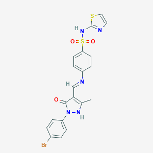 molecular formula C20H16BrN5O3S2 B413678 4-[[(E)-[1-(4-bromophenyl)-3-methyl-5-oxopyrazol-4-ylidene]methyl]amino]-N-(1,3-thiazol-2-yl)benzenesulfonamide 