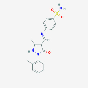 molecular formula C19H20N4O3S B413680 4-({[1-(2,4-dimethylphenyl)-3-methyl-5-oxo-1,5-dihydro-4H-pyrazol-4-ylidene]methyl}amino)benzenesulfonamide 