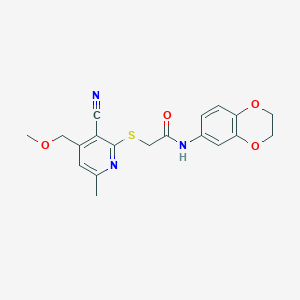 molecular formula C19H19N3O4S B4136855 2-{[3-cyano-4-(methoxymethyl)-6-methyl-2-pyridinyl]thio}-N-(2,3-dihydro-1,4-benzodioxin-6-yl)acetamide 