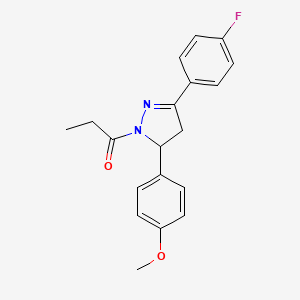 molecular formula C19H19FN2O2 B4136872 3-(4-fluorophenyl)-5-(4-methoxyphenyl)-1-propionyl-4,5-dihydro-1H-pyrazole 