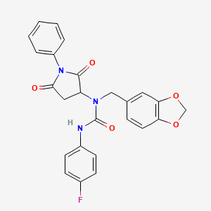 molecular formula C25H20FN3O5 B4136913 N-(1,3-benzodioxol-5-ylmethyl)-N-(2,5-dioxo-1-phenyl-3-pyrrolidinyl)-N'-(4-fluorophenyl)urea 