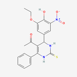 molecular formula C20H19N3O5S B4136921 1-[4-(3-ethoxy-4-hydroxy-5-nitrophenyl)-6-phenyl-2-thioxo-1,2,3,4-tetrahydro-5-pyrimidinyl]ethanone 