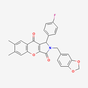 molecular formula C27H20FNO5 B4136948 2-(1,3-benzodioxol-5-ylmethyl)-1-(4-fluorophenyl)-6,7-dimethyl-1,2-dihydrochromeno[2,3-c]pyrrole-3,9-dione 
